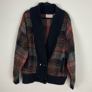 Vintage Womens Wool Mohair Plaid Cardigan Sweater CoastalGrandpa Cottagecore XL